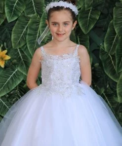 Calla Collection Girls Sleeveless Tulle Dress With Leaf Appliques By Calla D778