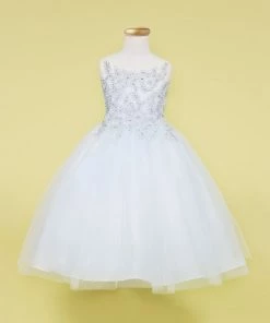 Calla Collection Girls Sleeveless Tulle Dress With Leaf Appliques By Calla D778