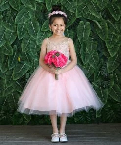 Calla Collection Girls Sleeveless Tulle Dress With Leaf Appliques By Calla D778