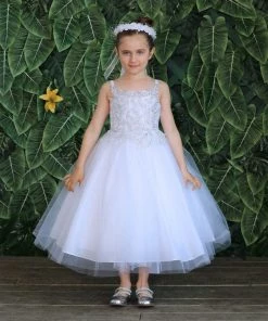 Calla Collection Girls Sleeveless Tulle Dress With Leaf Appliques By Calla D778