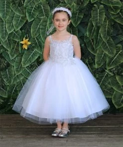 Calla Collection Girls Sleeveless Tulle Dress With Leaf Appliques By Calla D778