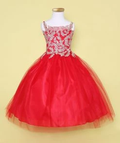 Calla Collection Girls Sleeveless Tulle Dress With Leaf Appliques By Calla D778