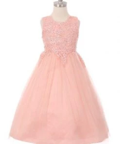 Kids Girls Sleeveless Tulle Dress With Sequin Bodice By Cinderella Couture 5008