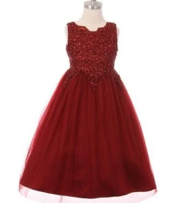Kids Girls Sleeveless Tulle Dress With Sequin Bodice By Cinderella Couture 5008