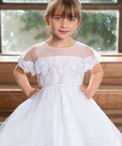 Calla Collection Flower Girl Dresses Girls Tea Length Dress With Floral Applique Cape By Calla D788