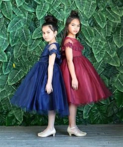 Calla Collection Flower Girl Dresses Girls Tea Length Dress With Floral Applique Cape By Calla D788