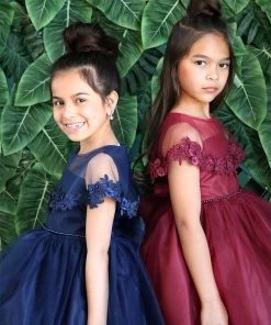 Calla Collection Flower Girl Dresses Girls Tea Length Dress With Floral Applique Cape By Calla D788