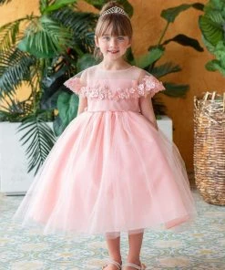 Calla Collection Flower Girl Dresses Girls Tea Length Dress With Floral Applique Cape By Calla D788