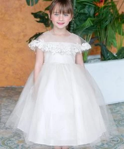 Calla Collection Flower Girl Dresses Girls Tea Length Dress With Floral Applique Cape By Calla D788