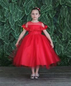 Calla Collection Flower Girl Dresses Girls Tea Length Dress With Floral Applique Cape By Calla D788
