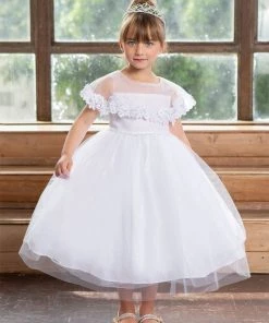 Calla Collection Flower Girl Dresses Girls Tea Length Dress With Floral Applique Cape By Calla D788