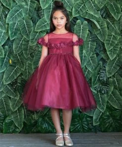 Calla Collection Flower Girl Dresses Girls Tea Length Dress With Floral Applique Cape By Calla D788