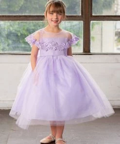 Calla Collection Flower Girl Dresses Girls Tea Length Dress With Floral Applique Cape By Calla D788