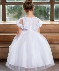 Calla Collection Flower Girl Dresses Girls Tea Length Dress With Floral Applique Cape By Calla D788