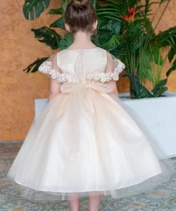 Calla Collection Flower Girl Dresses Girls Tea Length Dress With Floral Applique Cape By Calla D788