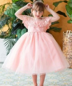 Calla Collection Flower Girl Dresses Girls Tea Length Dress With Floral Applique Cape By Calla D788