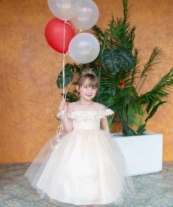 Calla Collection Flower Girl Dresses Girls Tea Length Dress With Floral Applique Cape By Calla D788