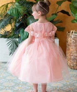 Calla Collection Flower Girl Dresses Girls Tea Length Dress With Floral Applique Cape By Calla D788