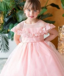 Calla Collection Flower Girl Dresses Girls Tea Length Dress With Floral Applique Cape By Calla D788