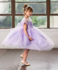 Calla Collection Flower Girl Dresses Girls Tea Length Dress With Floral Applique Cape By Calla D788