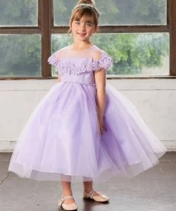 Calla Collection Flower Girl Dresses Girls Tea Length Dress With Floral Applique Cape By Calla D788