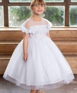 Calla Collection Flower Girl Dresses Girls Tea Length Dress With Floral Applique Cape By Calla D788