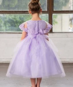 Calla Collection Flower Girl Dresses Girls Tea Length Dress With Floral Applique Cape By Calla D788