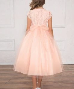 Calla Collection Flower Girl Dresses Girls Tea Length Dress With Lace Bodice By Calla D757