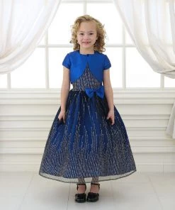 Calla Collection Girls Tea Length Glitter Dress With Bolero By Calla KD2456A