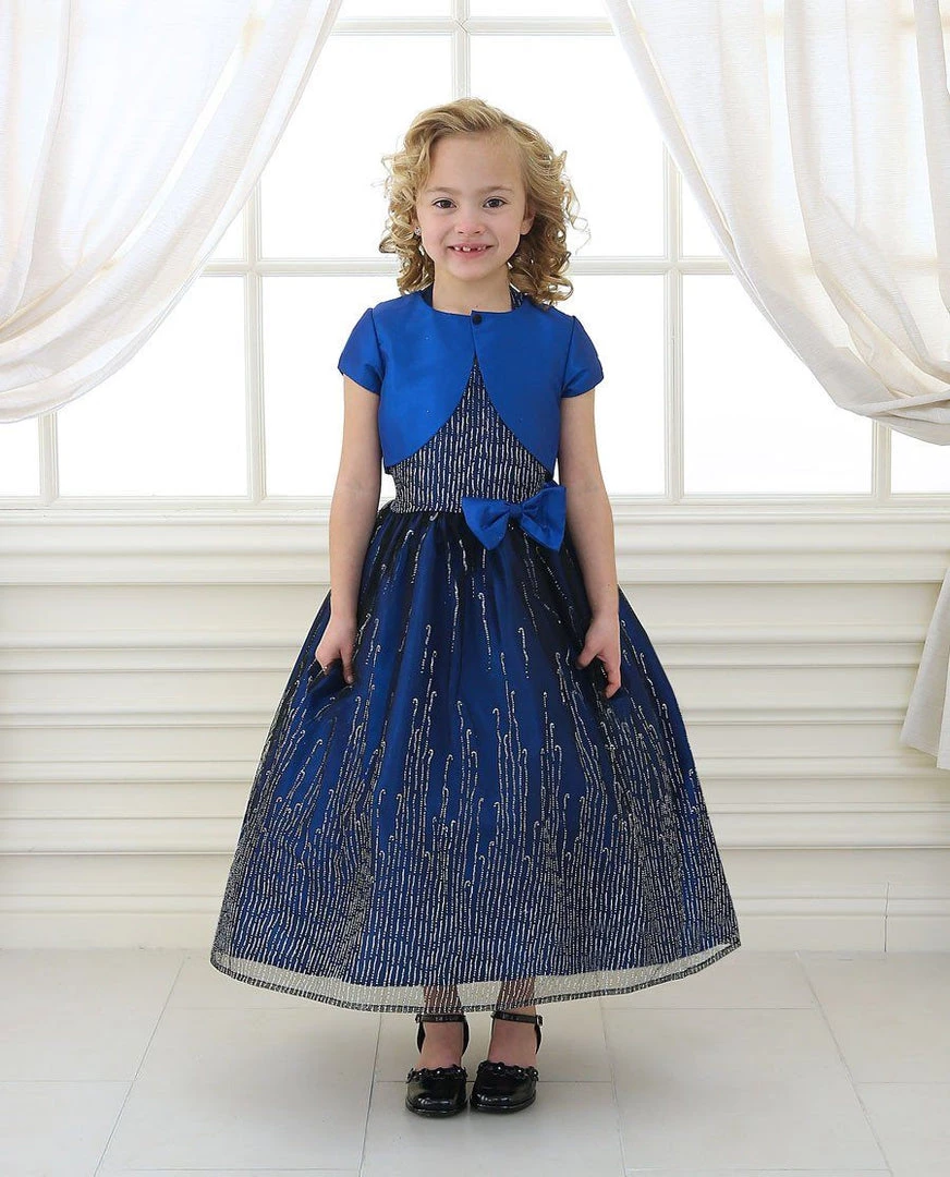 Calla Collection Girls Tea Length Glitter Dress With Bolero By Calla KD2456A 3 Calla Collection Girls Tea Length Glitter Dress With Bolero By Calla KD2456A
