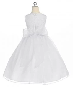 Calla Collection Girls Tea Length Organza Dress With Glitter Bodice Flower Girl Dresses