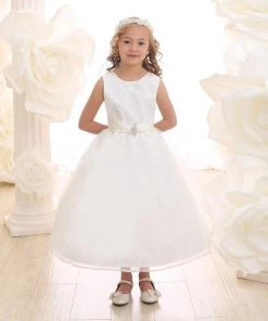 Calla Collection Girls Tea Length Organza Dress With Glitter Bodice Flower Girl Dresses