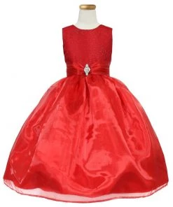 Calla Collection Girls Tea Length Organza Dress With Glitter Bodice Flower Girl Dresses