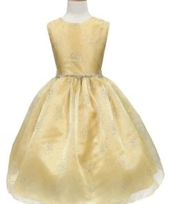 Calla Collection Girls Tea Length Organza Glitter Dress With A-line Skirt