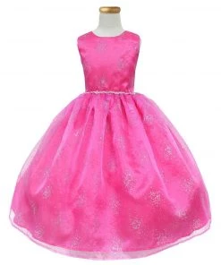 Calla Collection Girls Tea Length Organza Glitter Dress With A-line Skirt