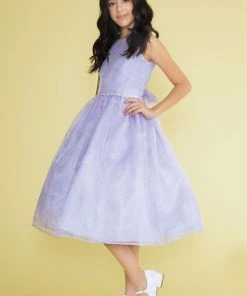 Calla Collection Girls Tea Length Organza Glitter Dress With A-line Skirt