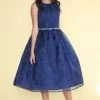 Calla Collection Girls Tea Length Organza Glitter Dress With A-line Skirt 1 Calla Collection Girls Tea Length Organza Glitter Dress With A-line Skirt