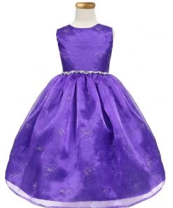 Calla Collection Girls Tea Length Organza Glitter Dress With A-line Skirt