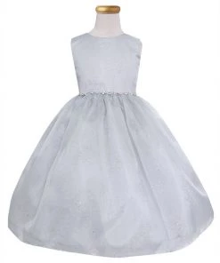 Calla Collection Girls Tea Length Organza Glitter Dress With A-line Skirt