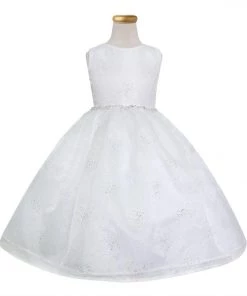Calla Collection Girls Tea Length Organza Glitter Dress With A-line Skirt