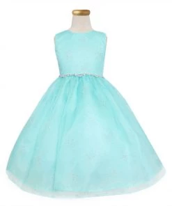 Calla Collection Girls Tea Length Organza Glitter Dress With A-line Skirt
