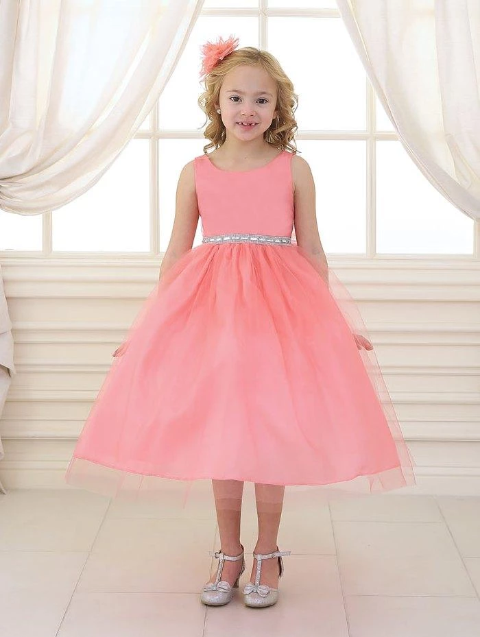 Calla Collection Girls Tea Length Tulle Dress With Beaded Waistline 3 Calla Collection Girls Tea Length Tulle Dress With Beaded Waistline