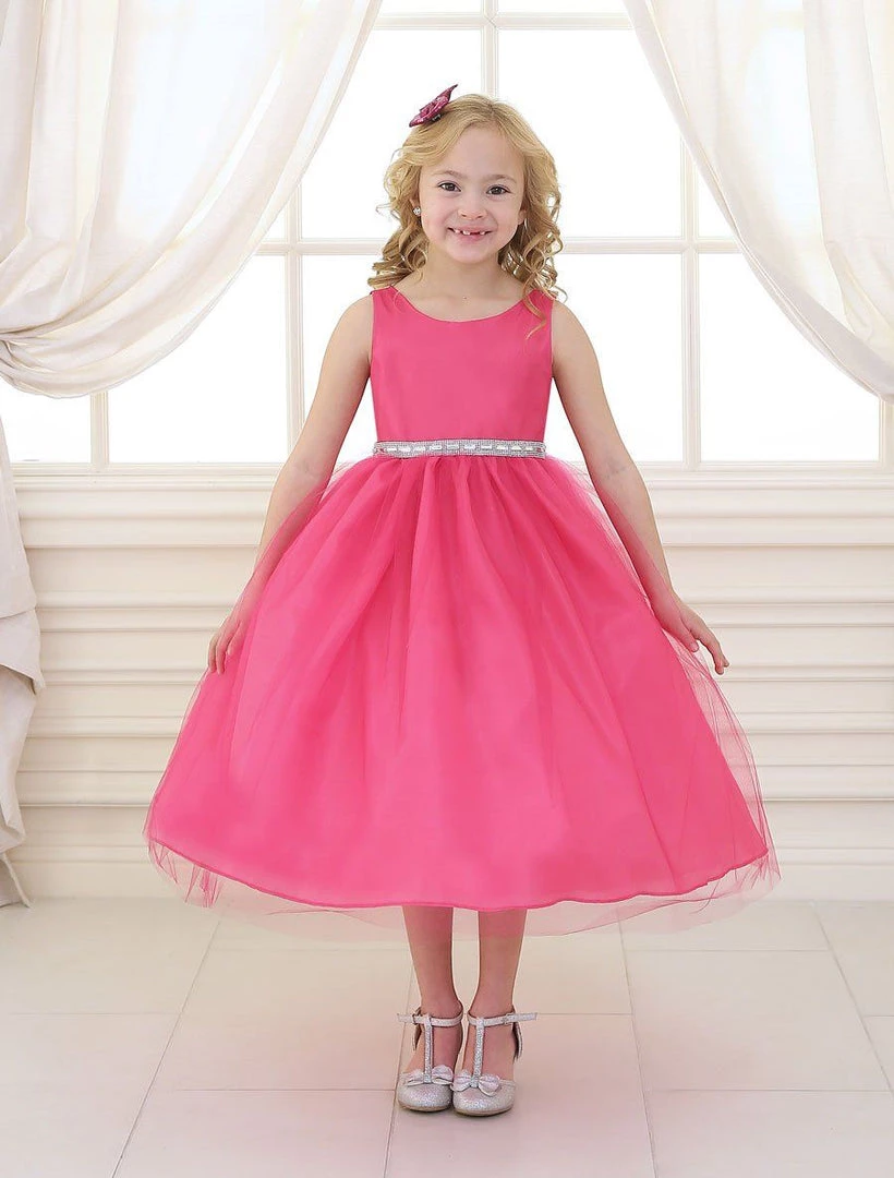 Calla Collection Girls Tea Length Tulle Dress With Beaded Waistline 7 Calla Collection Girls Tea Length Tulle Dress With Beaded Waistline