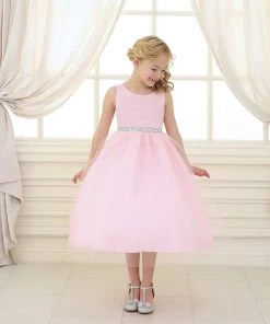 Calla Collection Girls Tea Length Tulle Dress With Beaded Waistline 35 Calla Collection Girls Tea Length Tulle Dress With Beaded Waistline