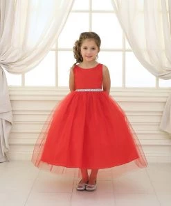 Calla Collection Girls Tea Length Tulle Dress With Beaded Waistline 37 Calla Collection Girls Tea Length Tulle Dress With Beaded Waistline