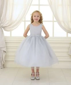 Calla Collection Girls Tea Length Tulle Dress With Beaded Waistline 39 Calla Collection Girls Tea Length Tulle Dress With Beaded Waistline
