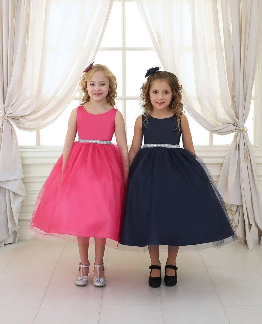 Calla Collection Girls Tea Length Tulle Dress With Beaded Waistline 8 Calla Collection Girls Tea Length Tulle Dress With Beaded Waistline