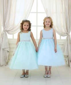Calla Collection Girls Tea Length Tulle Dress With Beaded Waistline 32 Calla Collection Girls Tea Length Tulle Dress With Beaded Waistline