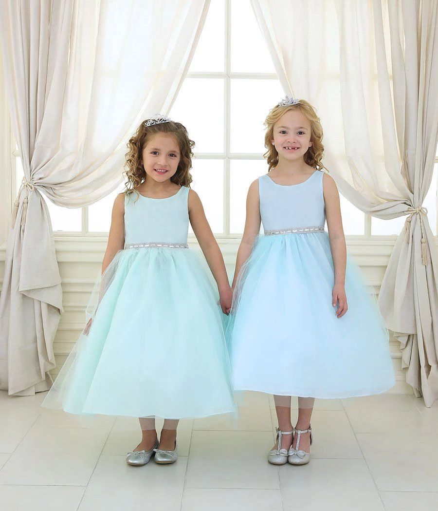 Calla Collection Girls Tea Length Tulle Dress With Beaded Waistline 11 Calla Collection Girls Tea Length Tulle Dress With Beaded Waistline
