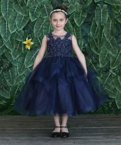 Calla Collection Girls Tea Length Tulle Dress With Embroidered Bodice By Calla D792 Flower Girl Dresses